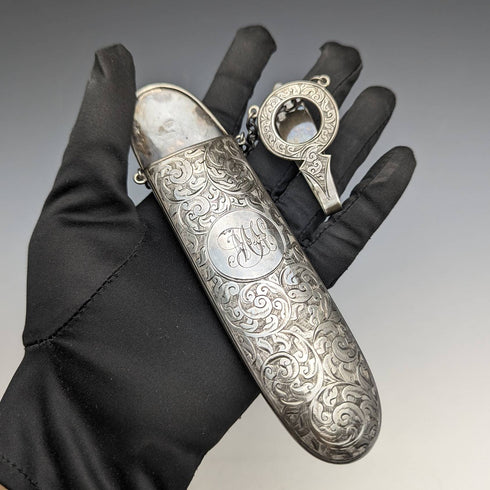 1900 British Antique Sterling Silver Chatelaine Case George Unite